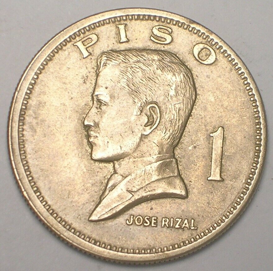 1972 Philippines One 1 Piso Rizal Arms Coin Vf+