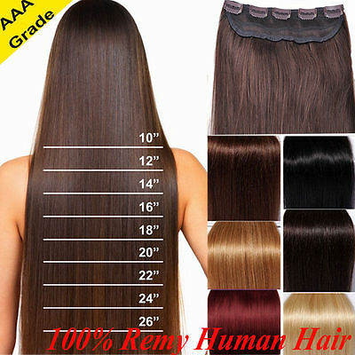 One Piece 100% Real Clip In Remy Human Hair Extensions Full Head Highlight Us