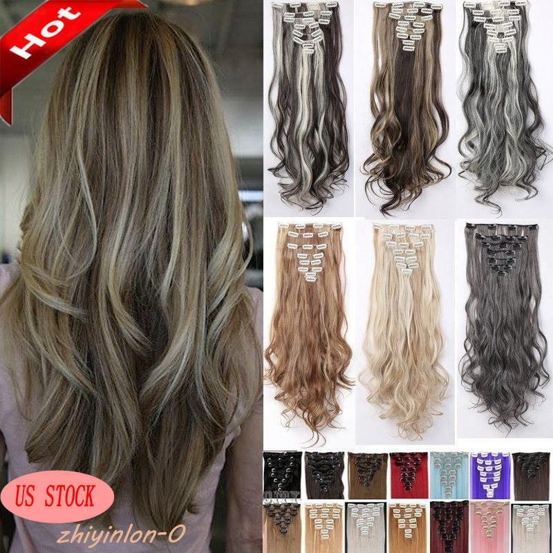 Mega Thick Real Natural As Human Hair 8pcs Full Head Clip In Hair Extensions Lzy